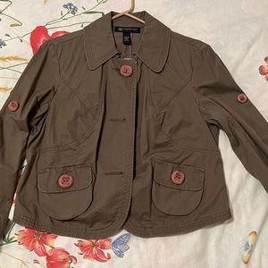 INC Olive green cotton crop jacket